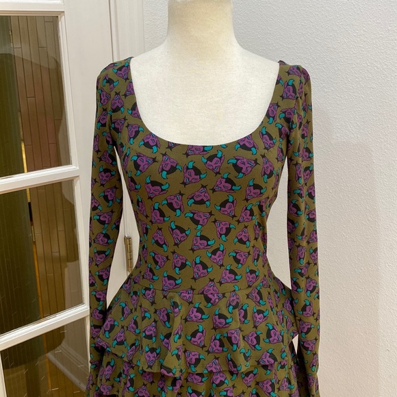 Vintage Y2K 💚💜 Betsey Johnson Devil Print Cotton-Lycra Dress, NWOT, Size Small - Picture 2 of 8